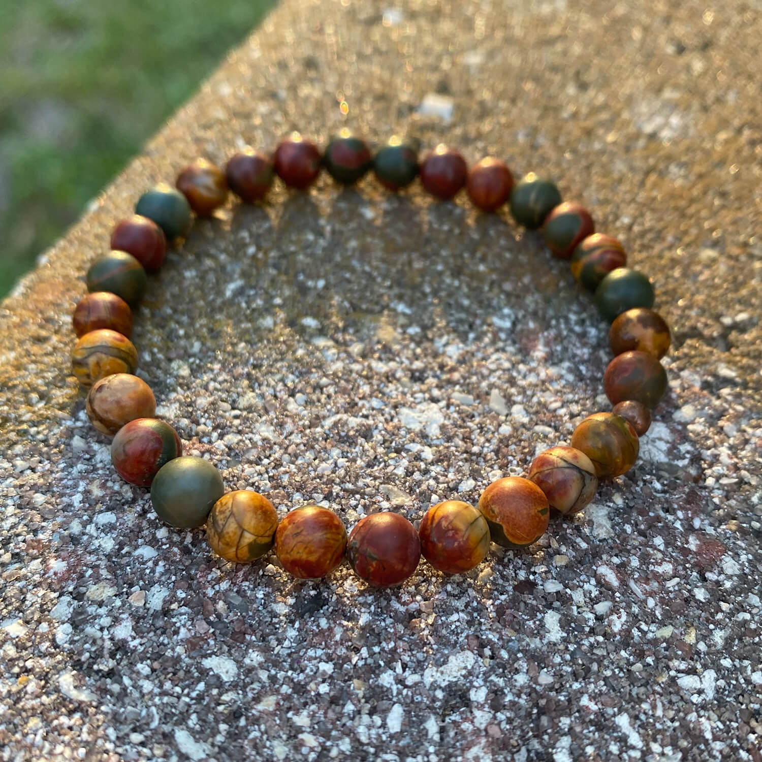 Picasso Bracelet, Red Creek Jasper - Golden Lotus Mala