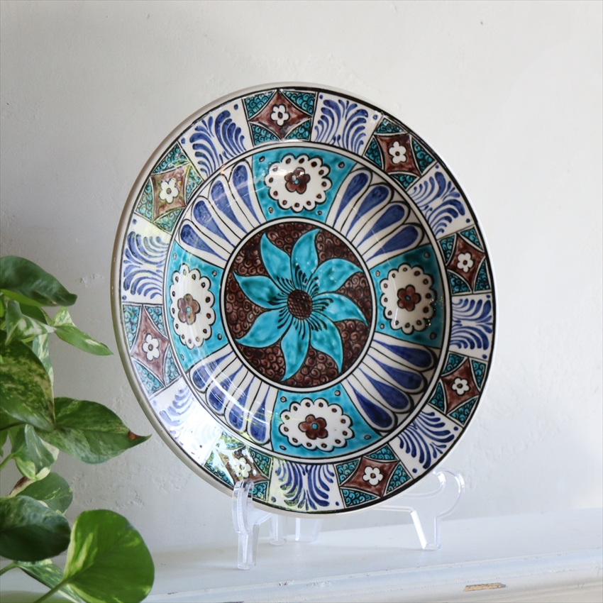 手書き絵皿 トルコ ミュージアムピーストルコブルーの花 / ガラタバザール