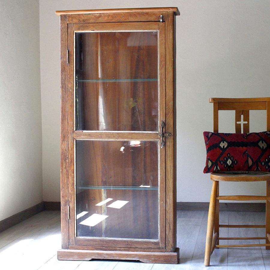 3段ガラス棚 ヴィンテージ家具 古家具 アンティーク キャビネット