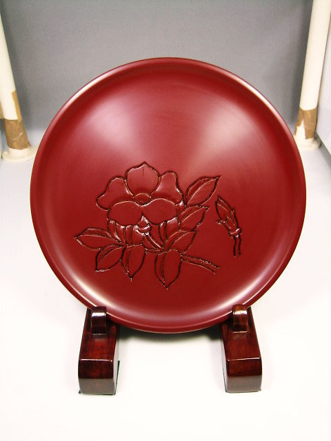 工芸品・漆器・村上木彫堆朱・堆朱・盆・堆朱はまなす紋丸盆八寸・高橋