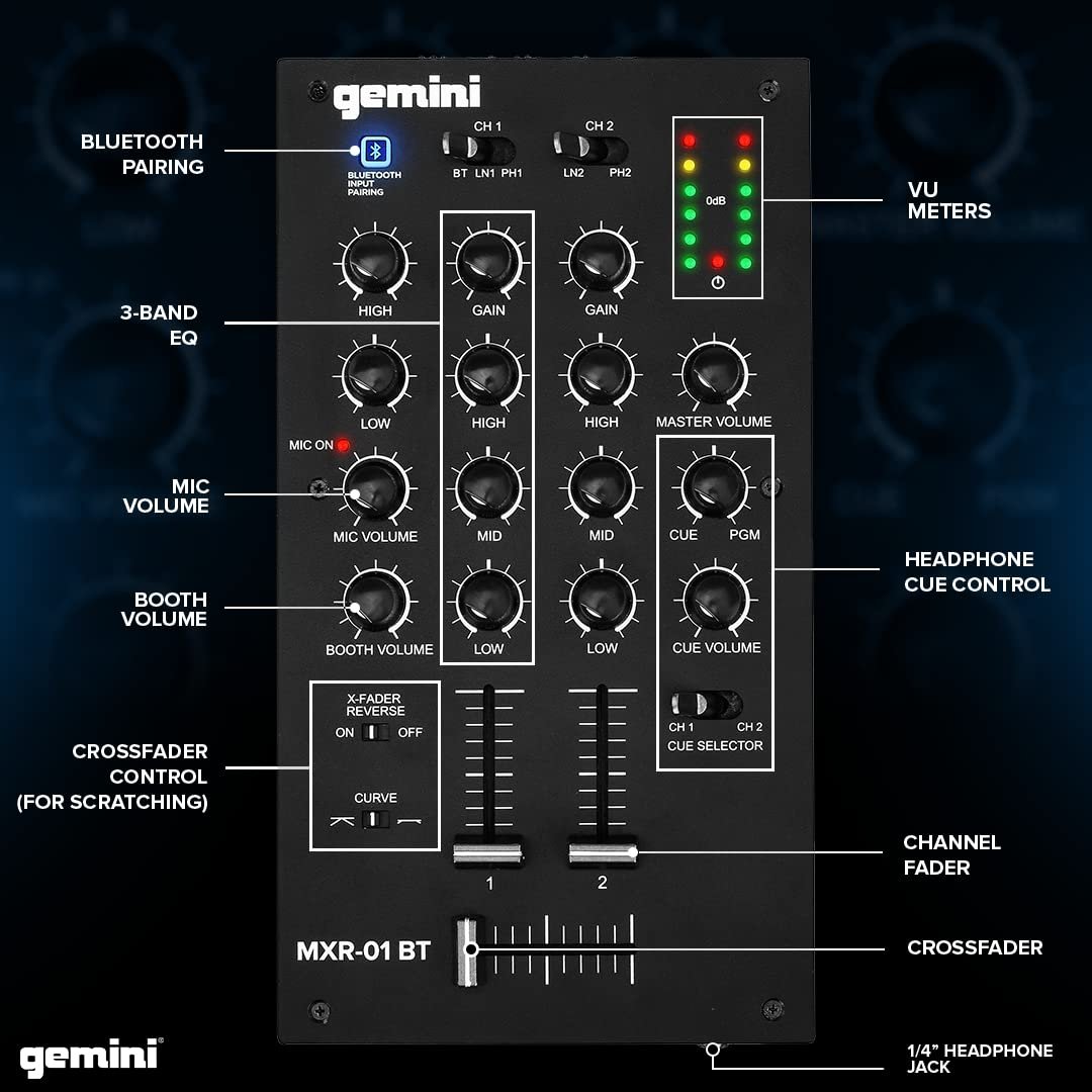Professional DJ Pod Mixers Audio Equipment 2 Channels Bluetooth Inputs
