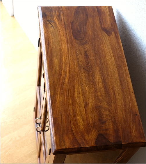 キャビネット 木製 無垢 ガラス 扉付き収納 食器棚 飾り棚 天然木