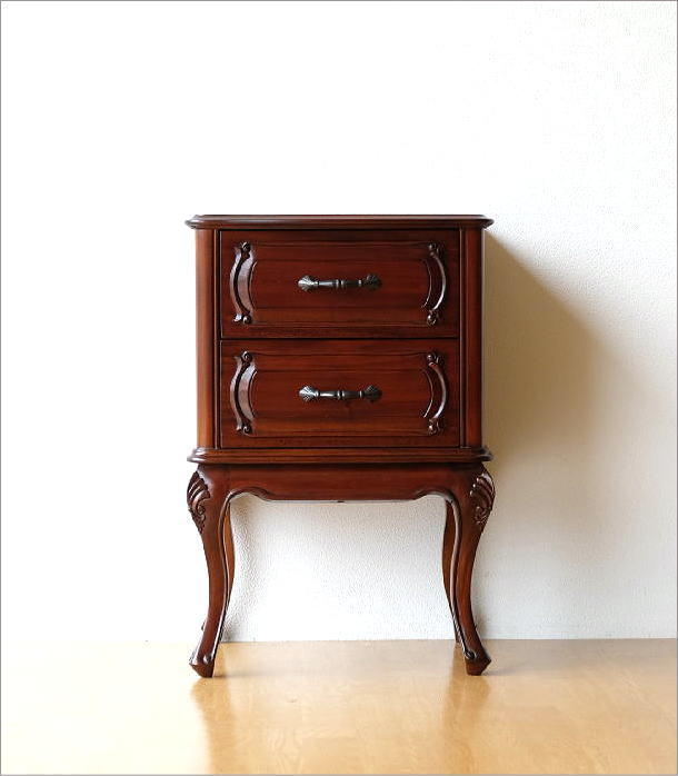 チェスト マホガニー 2段 無垢材 アンティーク 猫脚 猫足 サイド