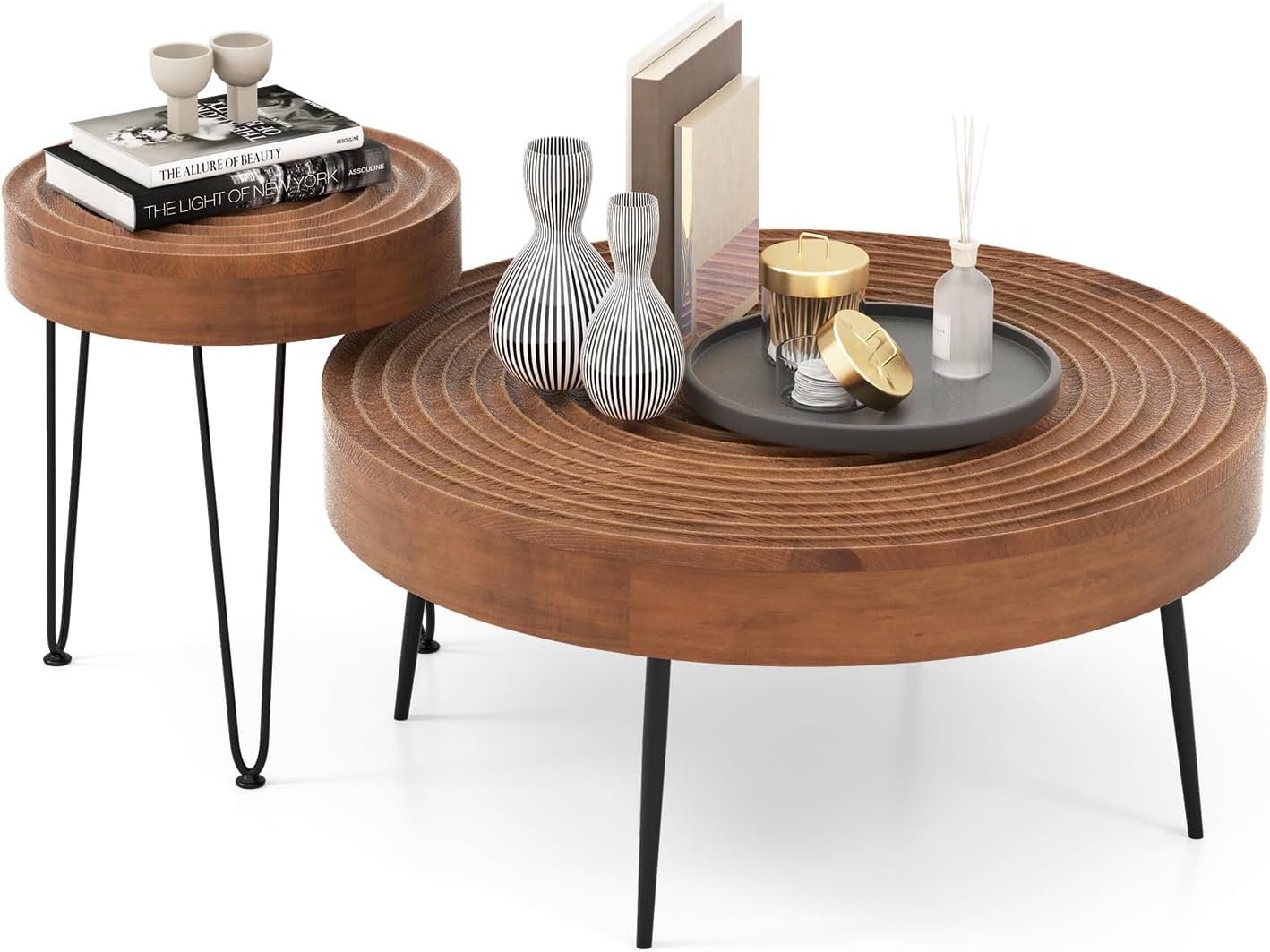 Giantex Round Coffee Table Set of 2 - Sofa Side Nesting Table w