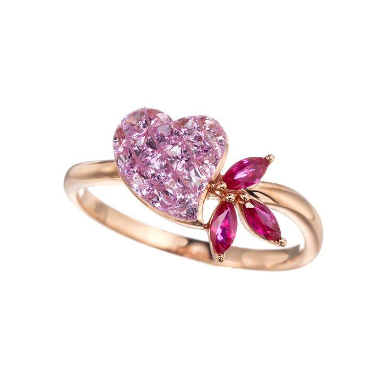 GSTV K18PGピンクサファイアルビーミステリーセッティングリングPS約