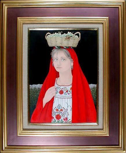 美品 栗原喜依子【祈り】肉筆油彩画 直筆サインあり 美品 栗原喜依子