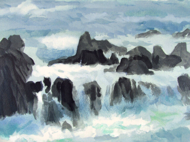 東山魁夷【潮騒】 オリジナル リトグラフ 保証書有り 東山魁夷【潮騒