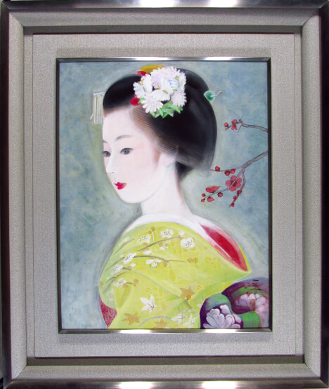 中尾淳 舞妓 日本画 額装 美人画 絵画F