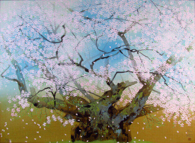 正規品激安）中島千波『淡墨桜』シルクスクリーン絵画版画 中島千波 樹