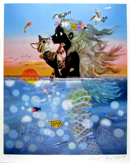 け*ん様 藤城清治「夕日の中の愛の奇蹟」キャンバスジクレー 直筆