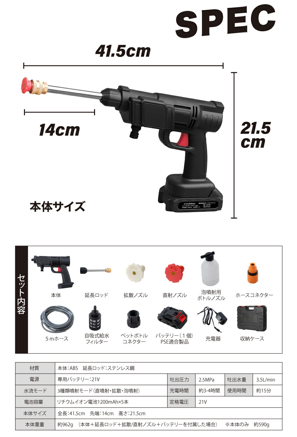 コードレス高圧洗浄機(本体セット): 生活雑貨・家電／はぴねすくらぶ