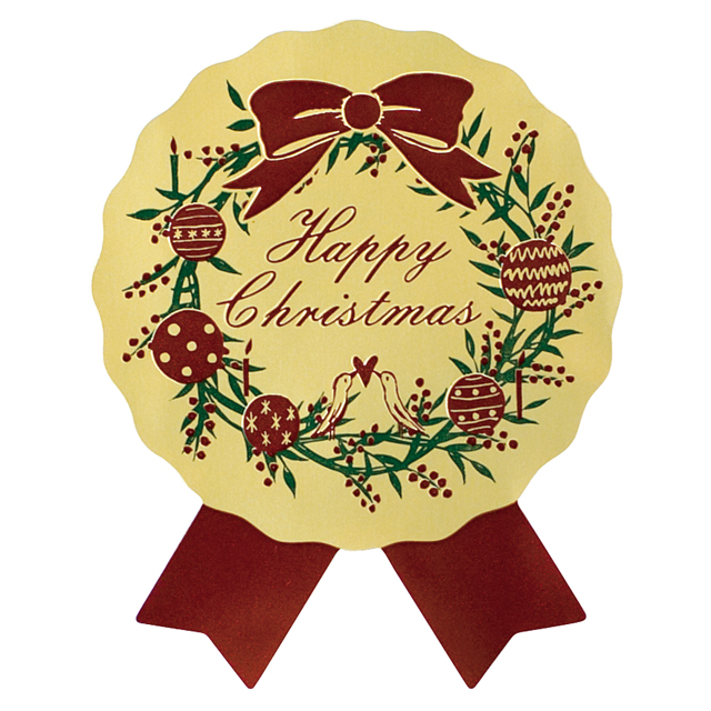 ハッピークリスマスリボン型シール(W45×H57): ギフトシール・封印