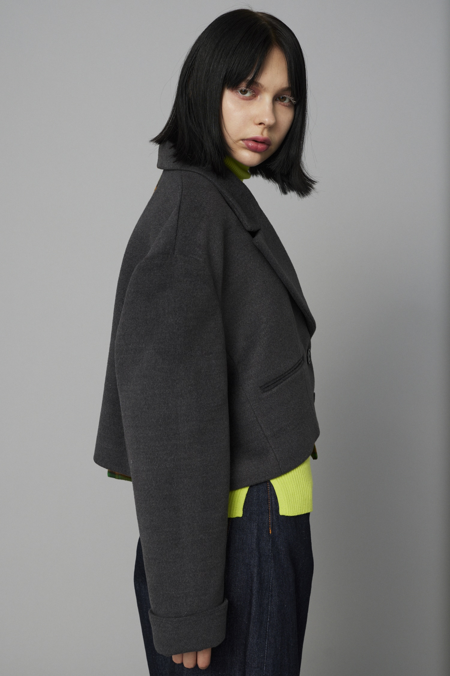 HeRIN.CYE | Bi color asymmetry jacket (ジャケット ) |SHEL'TTER