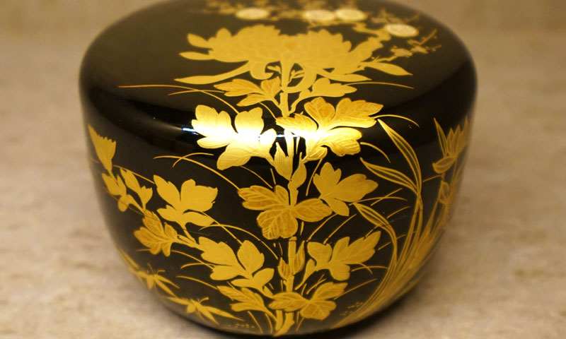 木製漆器 塗師 川端宗鳳 色絵金蒔絵 網干文 中棗 四季棗 薄茶入 無傷