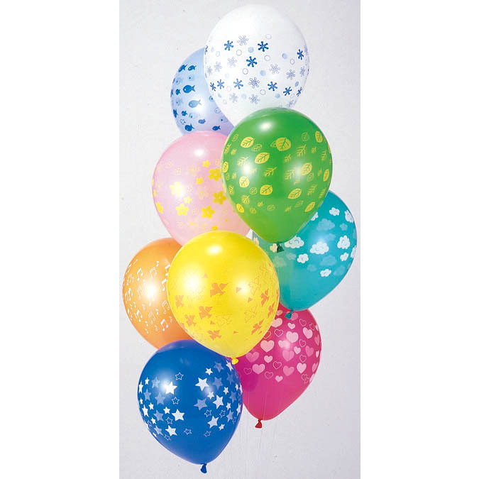 天然ゴム風船 全周柄 100ヶセット｜風船・ヘリウム－丸型ゴム風船