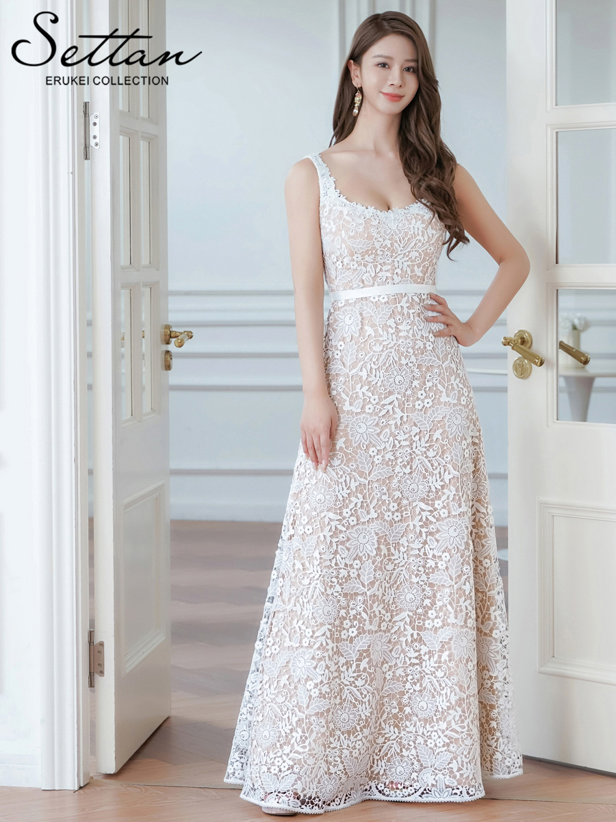 LEJAスパンコール刺繍レーススリーブIラインロングドレス LEJA