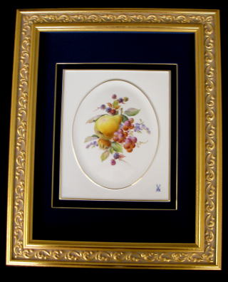 7795⑧マイセン 金色フレーム 陶板画 花と果物 7795⑧マイセン 金色