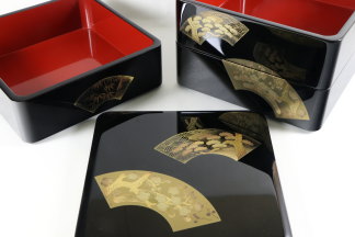 重箱 三段6寸 蒔絵 扇面松竹梅