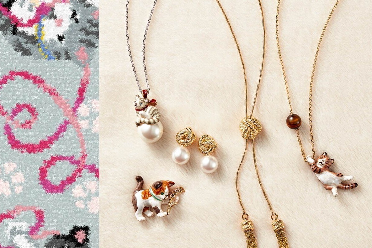 ヴァンドームブティック×フェイラー、“猫”モチーフのネックレス＆毛糸