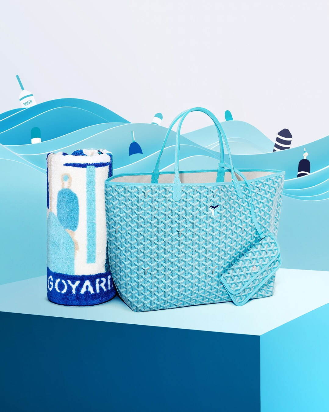新品 GOYARD サン・ルイGM バリーズ ビーチタオル ブルーターコイズ