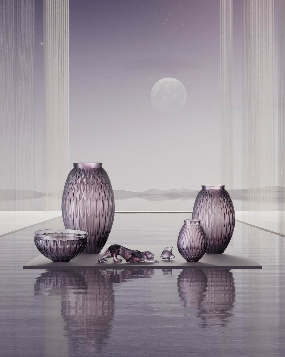 ◇ LALIQUE ラリック◇クリスタル置物 トンボ クリアパープル