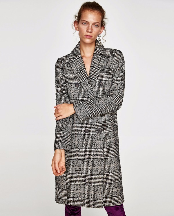 ZARA チェック柄コート アウター レディース ホワイト オーバーサイズ