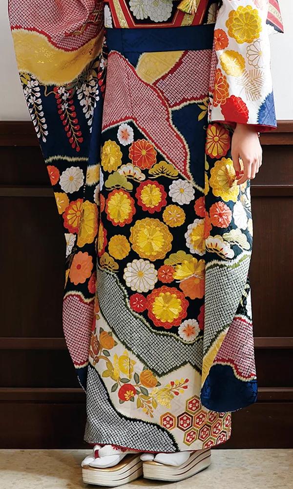 金駒刺繍 金彩 菊花 鶴伝統和模様 振袖 成人式 晴れの日 着物 022a p