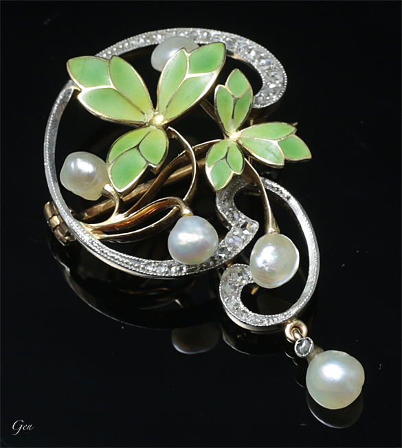 アンティーク プリカジュールエナメル アール・ヌーヴォー ブローチ お