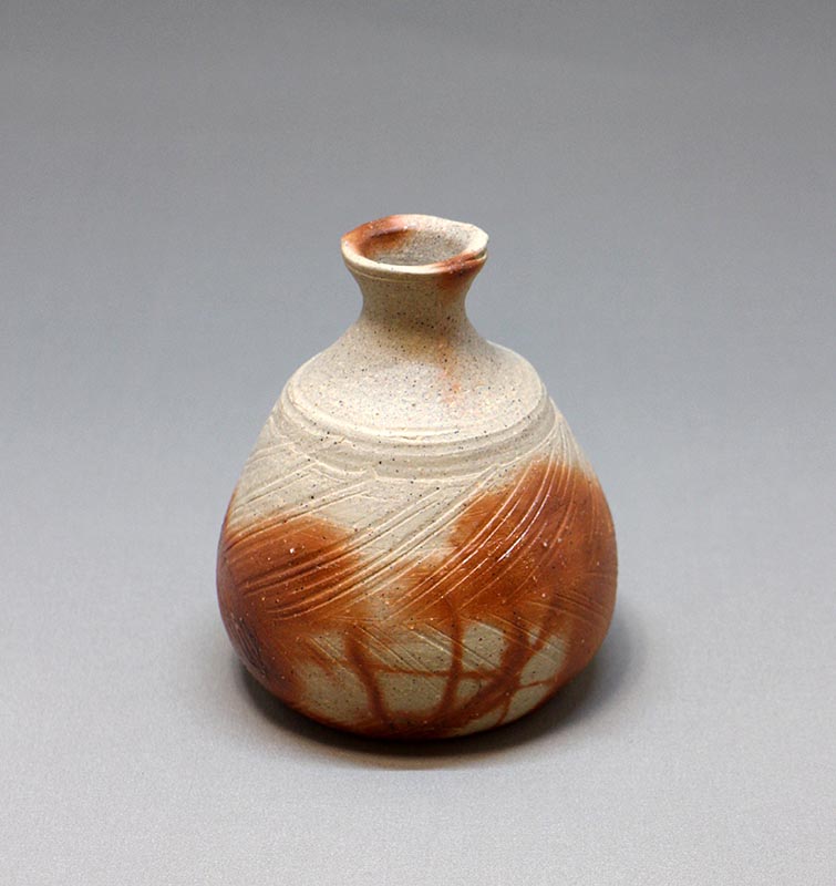 岡山県重要無形文化財 吉本正 備前焼 緋襷徳利 共箱 酒器 とっくり