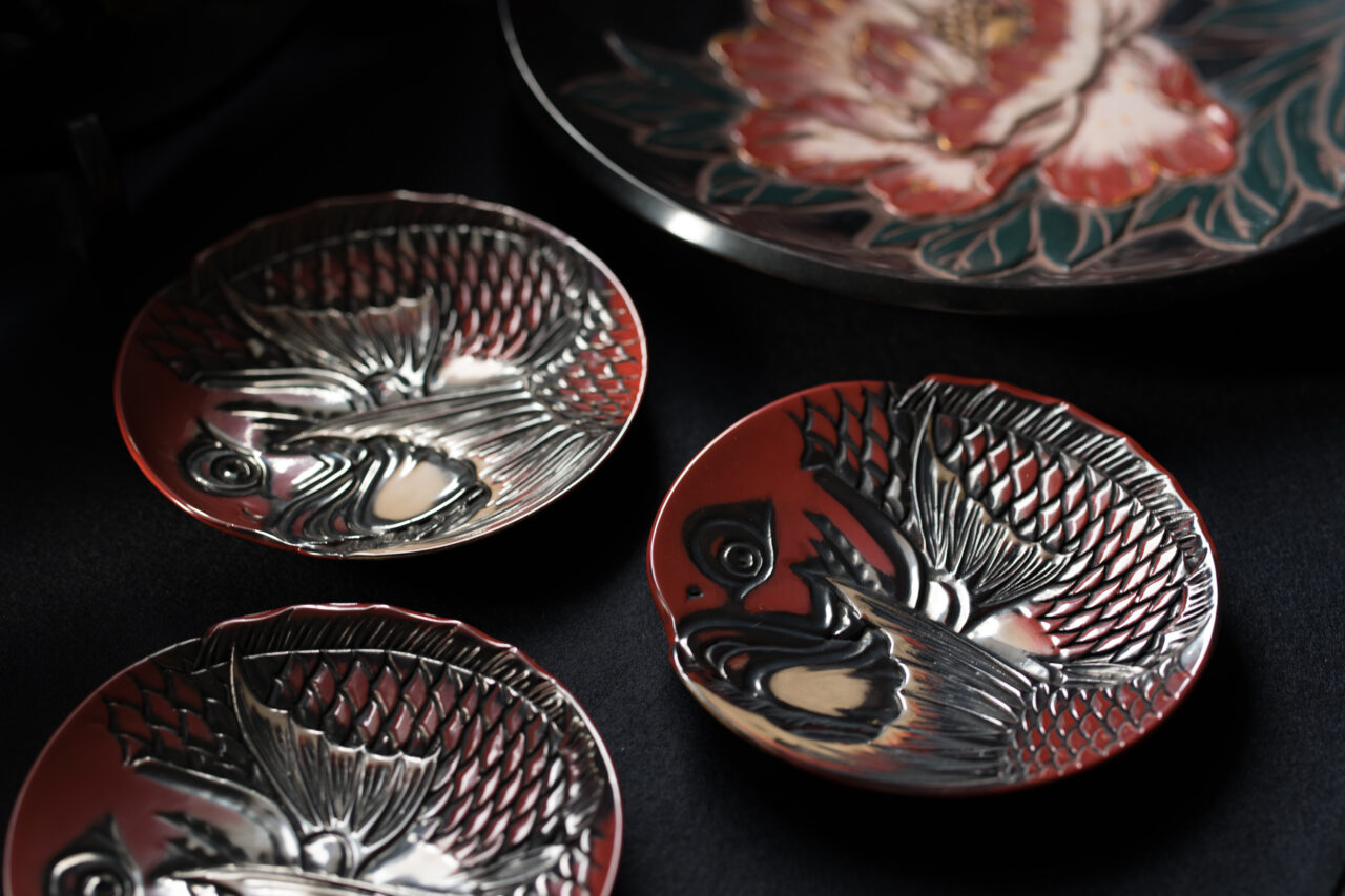 唐物箔画盆五枚組清代