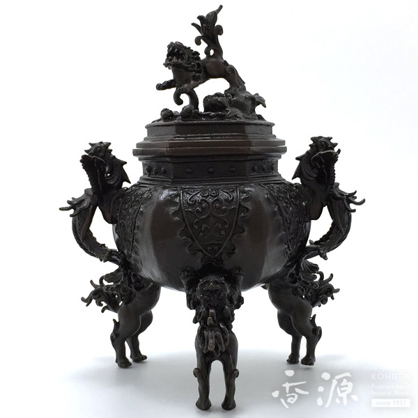 高岡銅器 六角牡丹獅子香炉の通販 - お香専門店香源