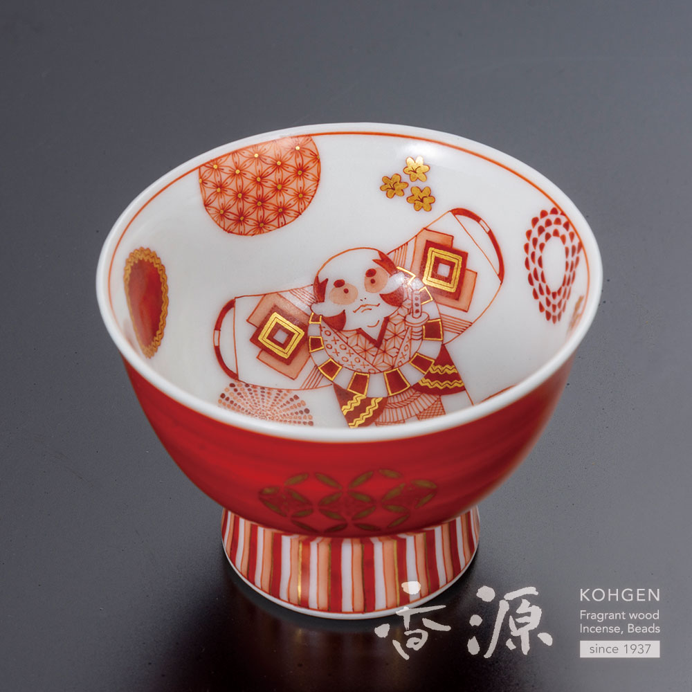 治】古い九谷焼 角福印 赤絵金彩龍鳳凰紋酒盃五客揃☆酒杯 盃 酒器