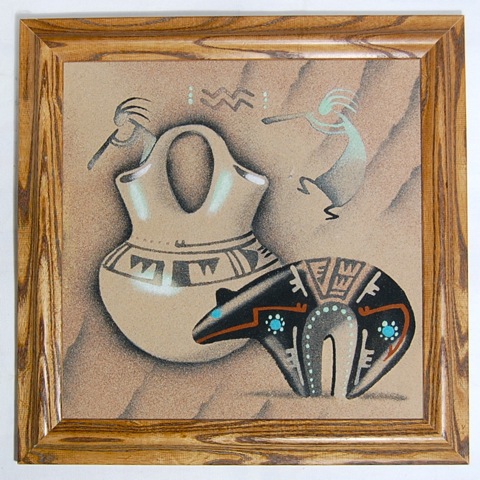 ネイティブアメリカン ナバホ族 木製フレーム 文化的装飾品 砂絵