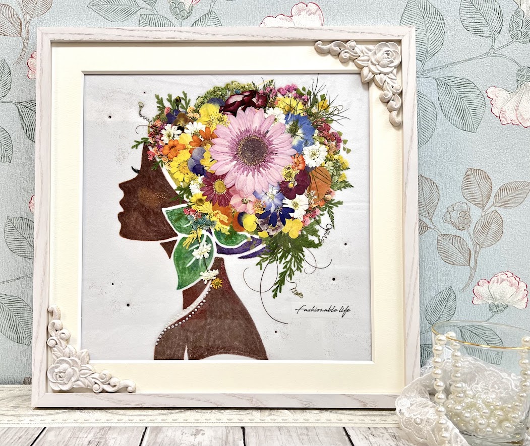 押し花アート【タテ54cm×ヨコ45cm】 油絵風作品 お値引き価格】訳あり