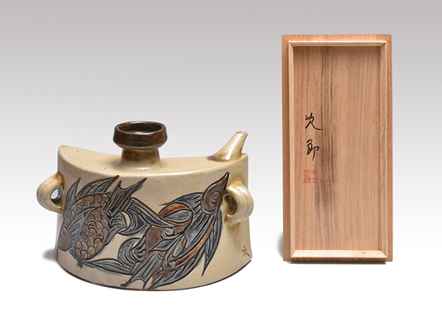 人間国宝 金城次郎 魚紋茶碗 栞 共箱 美品 壺屋焼 壷屋焼 やちむん 魚2