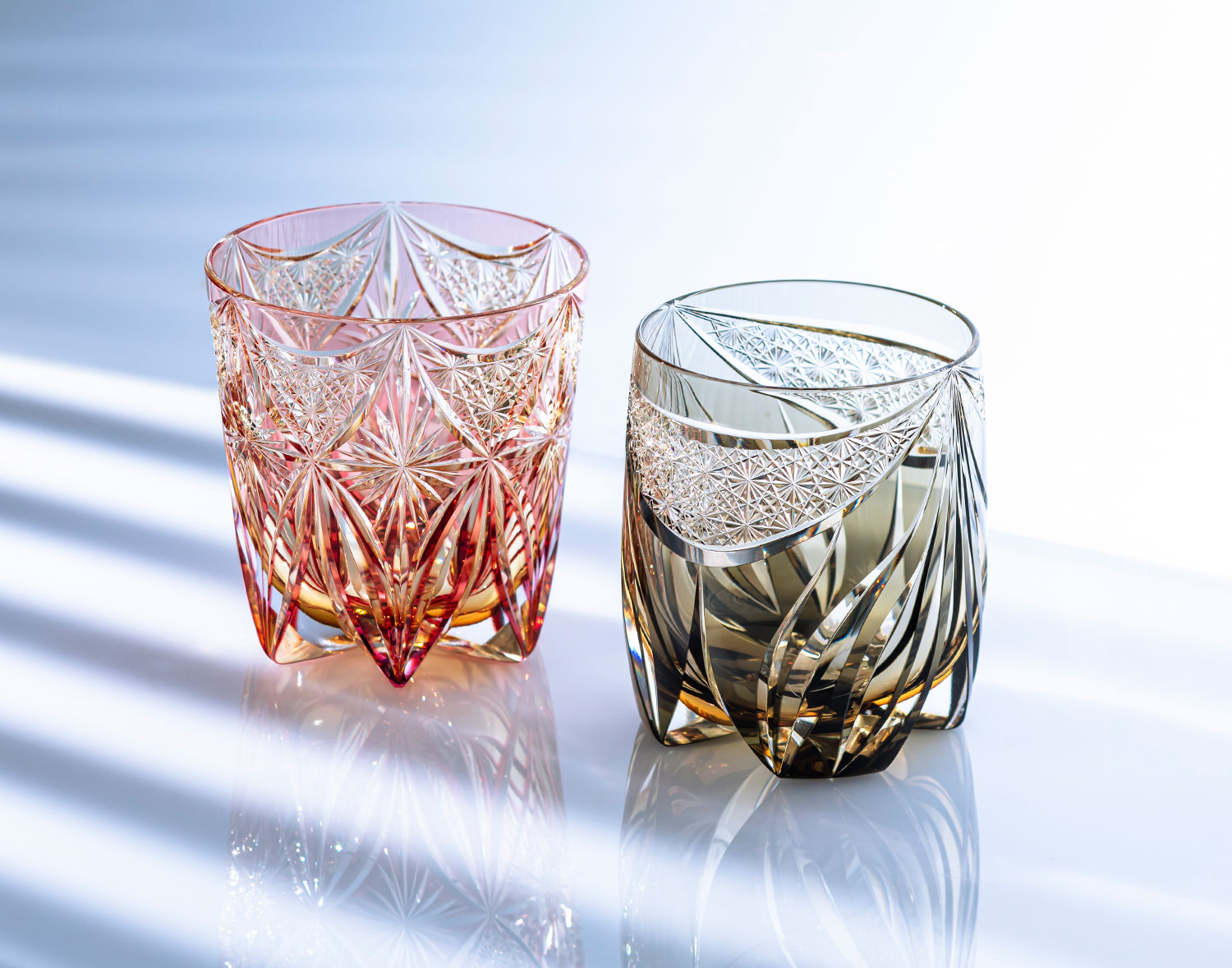 根本幸雄作 江戸の花切子酒器2個セット 根本幸雄作 江戸の花切子酒器2