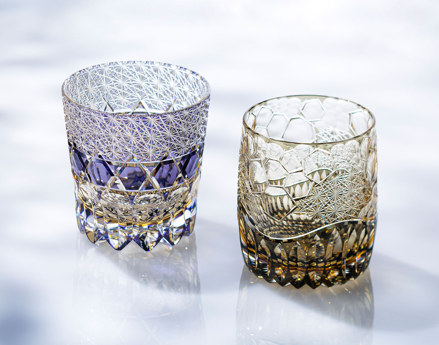 直営店限定 茨城県 伝統工芸士・野口友和作 重ね色目ロックグラス＜紫