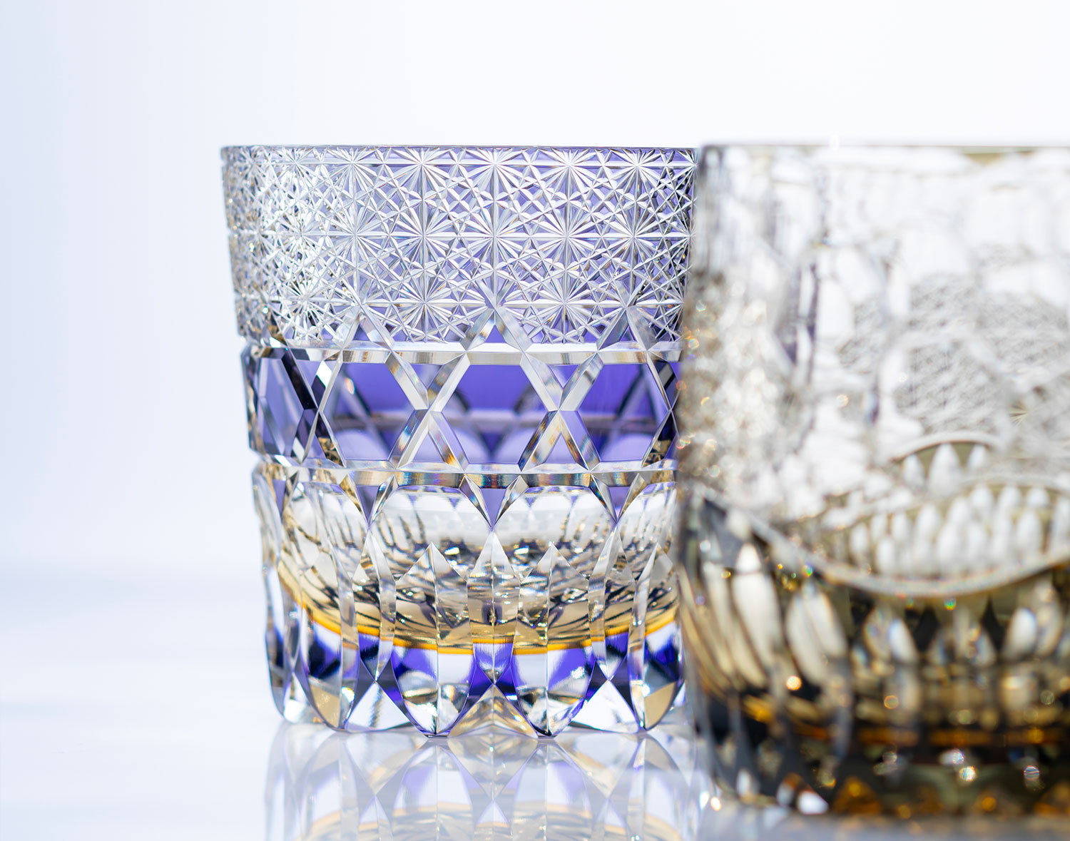 直営店限定 茨城県 伝統工芸士・野口友和作 重ね色目ロックグラス＜紫