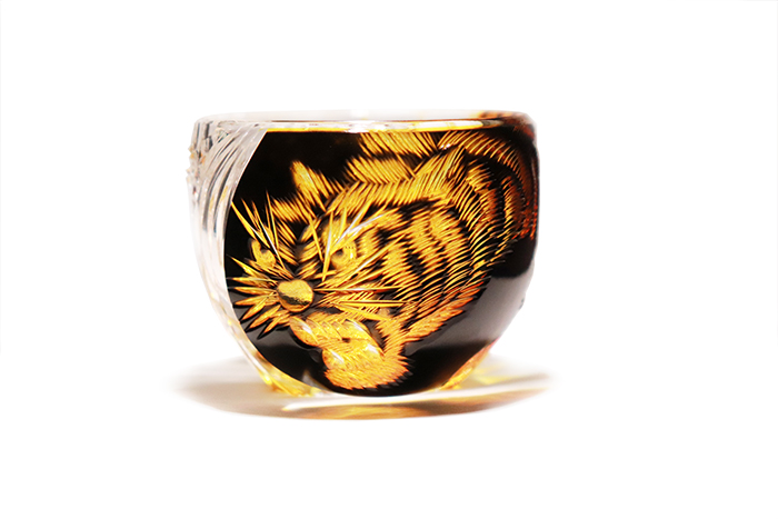 美品 但野英芳 江戸切子 虎 ロックグラス（切子 江戸切子 薩摩切子）