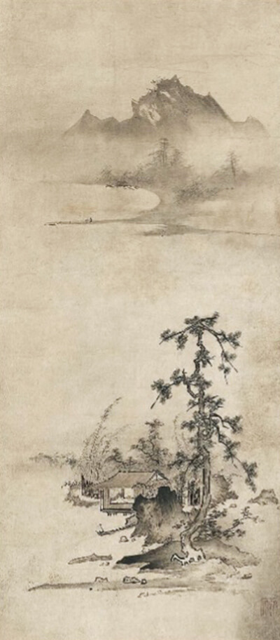 ◇『周文 山水図』掛軸◇検）雪舟 長谷川等伯 明兆 狩野永徳 狩野探幽