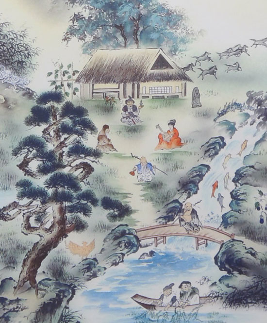 掛け軸 田村天舟 『 秋日 』 絹本 希少 軸装 茶道具 掛軸 美品 です