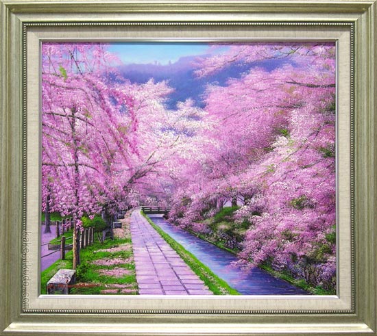 木村由記夫 哲学の道 油絵 絵画 風景画 花 桜 木村由記夫 哲学