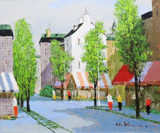 油彩画♡黒沢久♡クロアジック港♡フランス