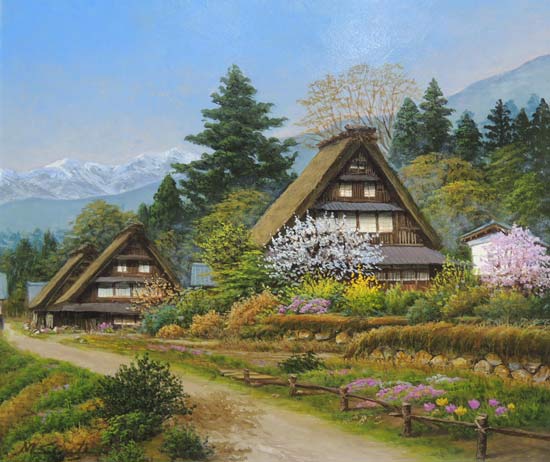 絵画 油絵 富山県五箇山 （四方道夫） 送料無料 【海・山】【肉筆