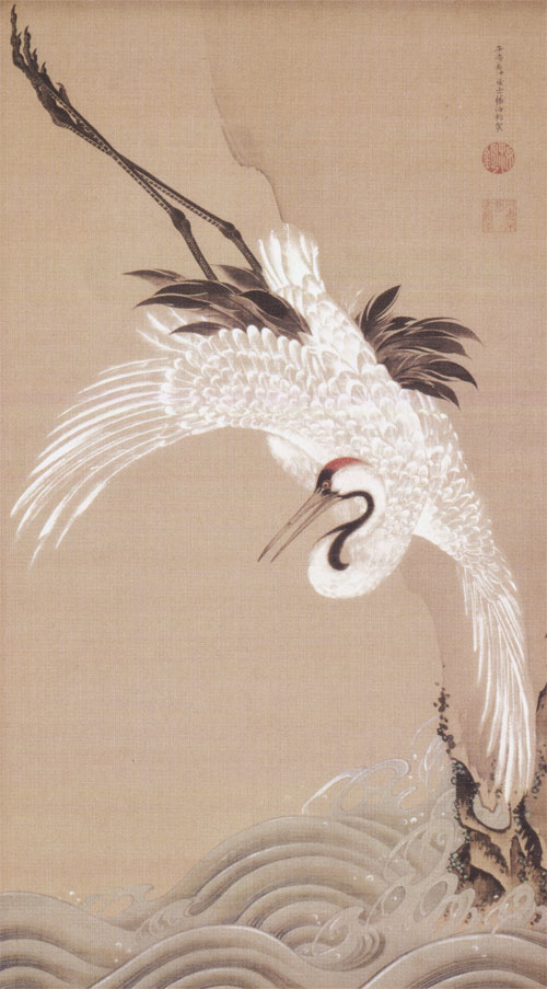 鶴図 掛け軸 伊藤若冲 掛け軸 白鶴図双幅（松に鶴・浪に鶴） 送料無料