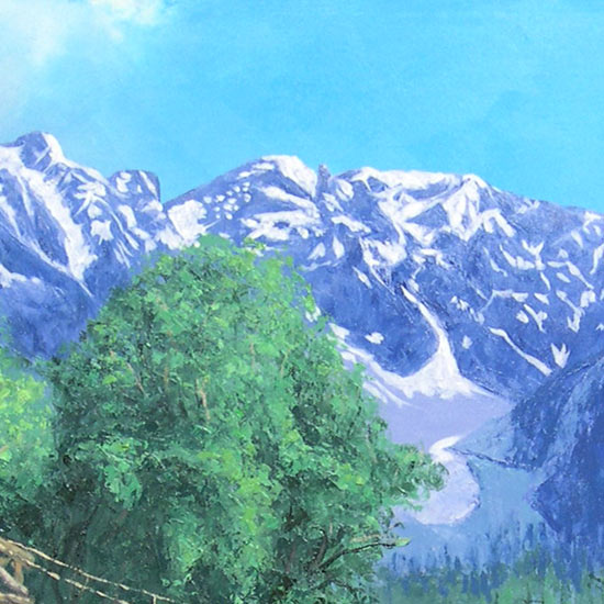 風景画 平山郁夫 「富士の朝」 額付き 手描き 肉筆 風景画 平山郁夫