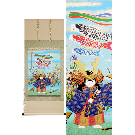 アンティーク】日本の武者絵のぼり／武者幟（昭和初期・手描き・端午の