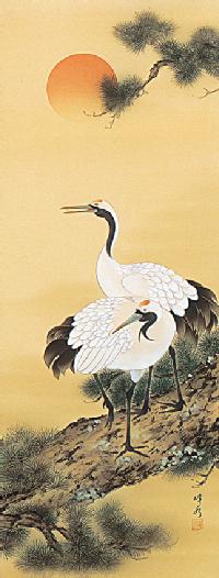 F10 肉筆水彩 日本画 『鶴』 高級木製額縁付属 外寸約713×638mm F10