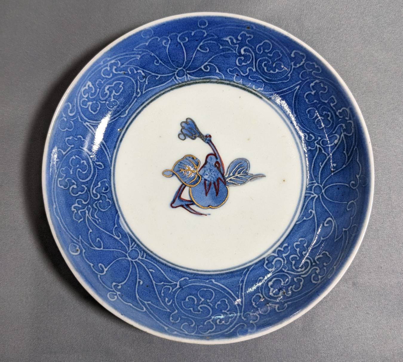 藍古九谷 柴垣に菊花の図 五寸皿 藍古九谷 柴垣に菊花の図 五寸皿 藍