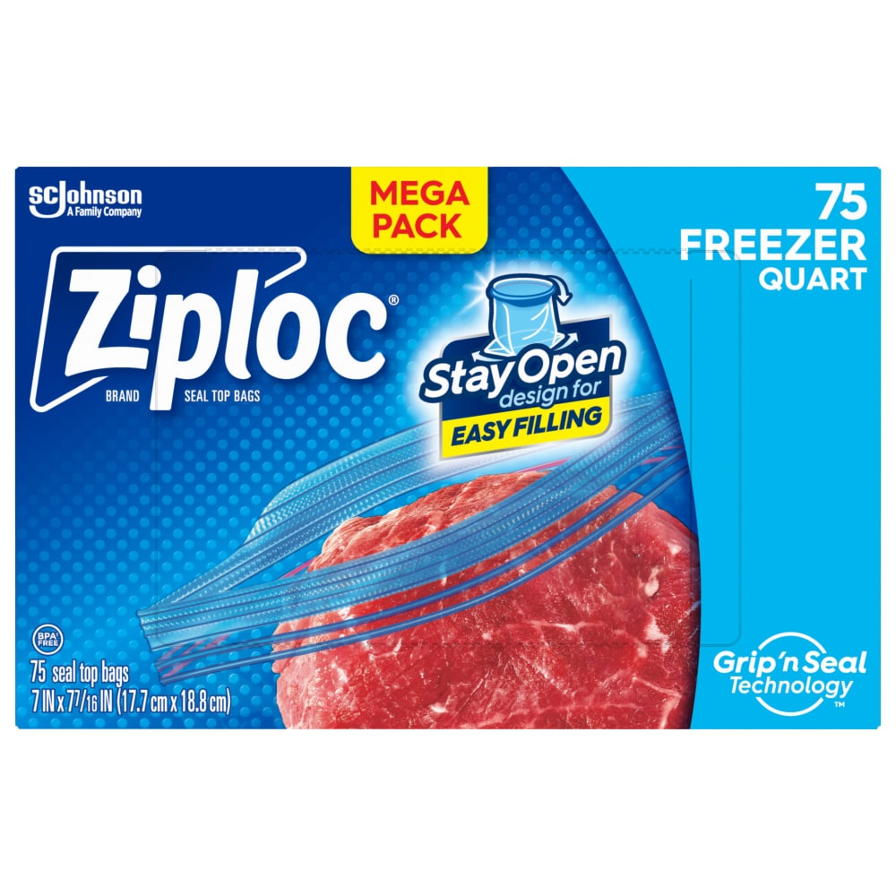 Ziploc® Stay Open Quart Freezer Bags Mega Pack, 75 ct - Kroger